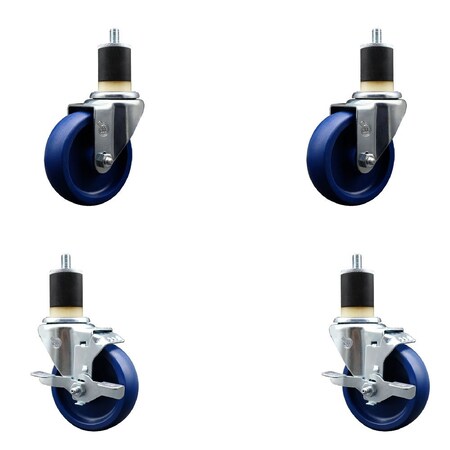 Service Caster 4'' Solid Poly Wheel Swivel 1-7/8'' Expanding Stem Caster Set 2 Brakes, 4PK SCC-EX20S414-SPUS-2-TLB-2-178